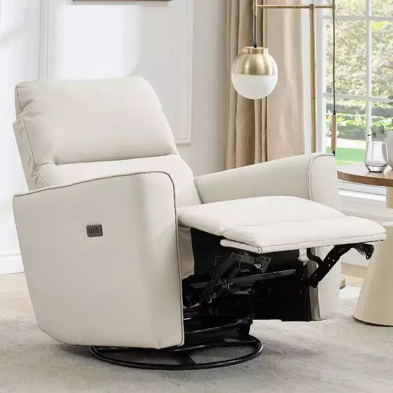 Swivel Rocking Recliner Chair, Manual Recliner Glider with Lumbar Support & Faux Leather Upholstery, Comfortable Rocker Recliner