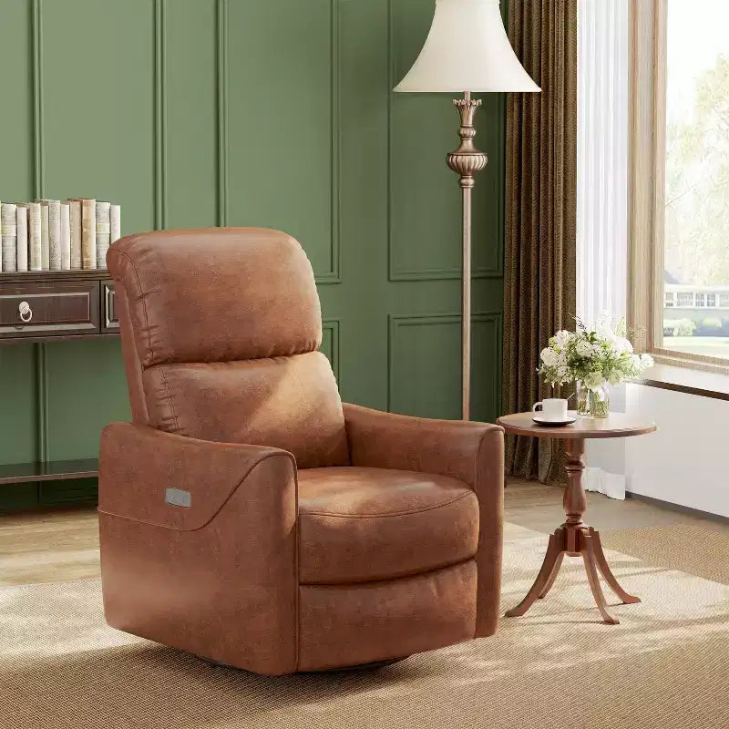 Swivel Rocking Recliner Chair, Manual Recliner Glider with Lumbar Support & Faux Leather Upholstery, Comfortable Rocker Recliner