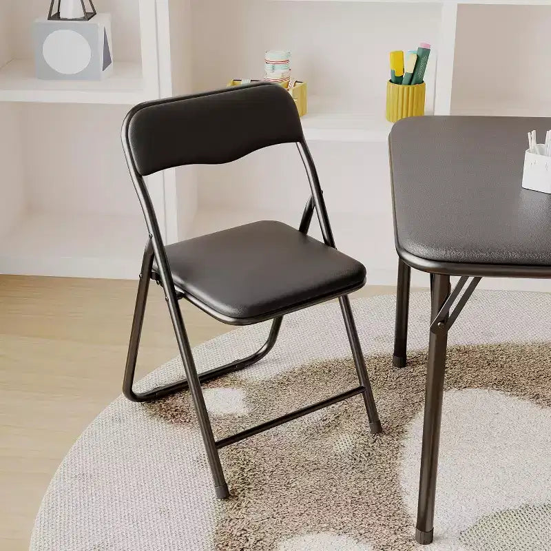 3-Piece Folding Upholstered Table and Chair, Pu Soft Cushion, Metal Frame Children's Activity Table and Chairs Set for Daycare and Classroom, Black