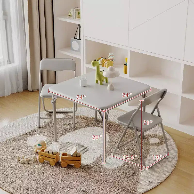 3-Piece Folding Upholstered Table and Chair, Pu Soft Cushion, Metal Frame Children's Activity Table and Chairs Set for Daycare and Classroom, Black