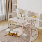 3-Piece Folding Upholstered Table and Chair, Pu Soft Cushion, Metal Frame Children's Activity Table and Chairs Set for Daycare and Classroom, Black