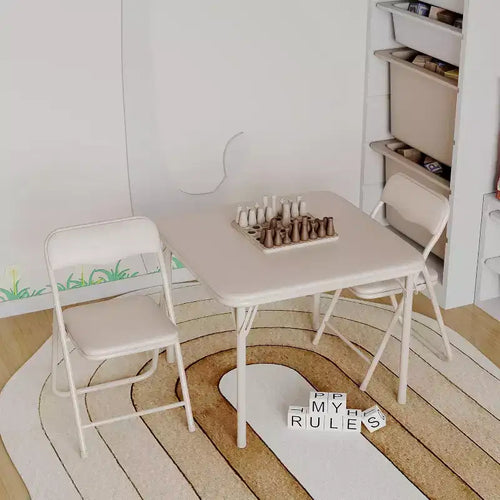 3-Piece Folding Upholstered Table and Chair, Pu Soft Cushion, Metal Frame Children's Activity Table and Chairs Set for Daycare and Classroom, Black