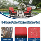 3 Pieces Patio Wicker Glider Chairs, Outdoor Swivel Rockers Patio Chairs Set of 2 with Thickened Cushions and Glass Coffee Table