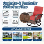 3 Pieces Patio Wicker Glider Chairs, Outdoor Swivel Rockers Patio Chairs Set of 2 with Thickened Cushions and Glass Coffee Table