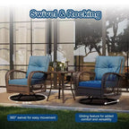 3 Pieces Patio Wicker Glider Chairs, Outdoor Swivel Rockers Patio Chairs Set of 2 with Thickened Cushions and Glass Coffee Table