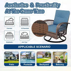3 Pieces Patio Wicker Glider Chairs, Outdoor Swivel Rockers Patio Chairs Set of 2 with Thickened Cushions and Glass Coffee Table
