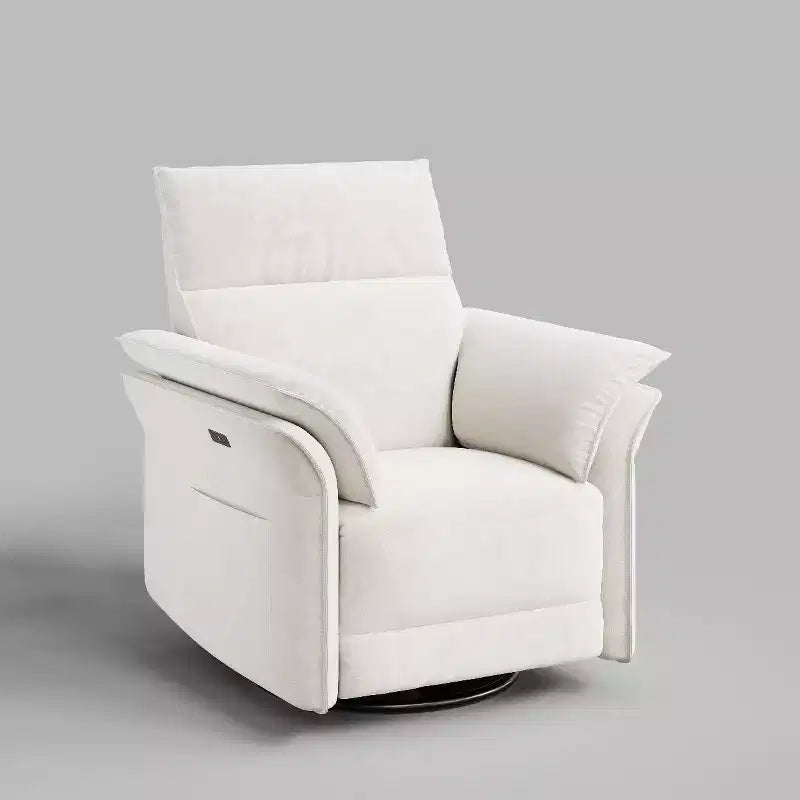 Poltrona reclinabile elettrica, poltrona reclinabile girevole a 270° con dondolo e movimento a slitta, poltrona in pelle PU, tasche laterali e porta di ricarica USB