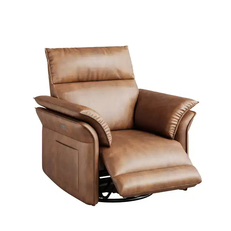 Power recliner, 270  swivel rocking gliding recliner, PU leather upholstered armchair, side storage pockets and USB charging port
