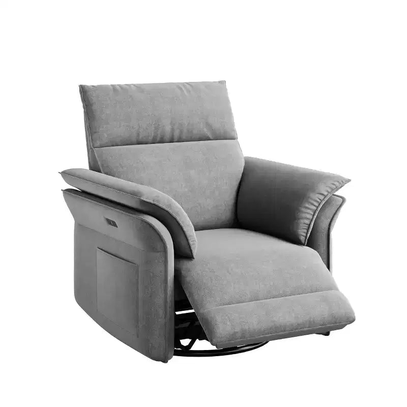 Power recliner, 270  swivel rocking gliding recliner, PU leather upholstered armchair, side storage pockets and USB charging port