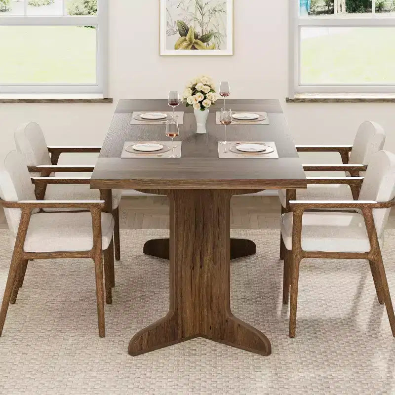 71 Dining Table for 6 to 8 People, Modern Dinner Table with Unique Wooden Legs, No Chairs