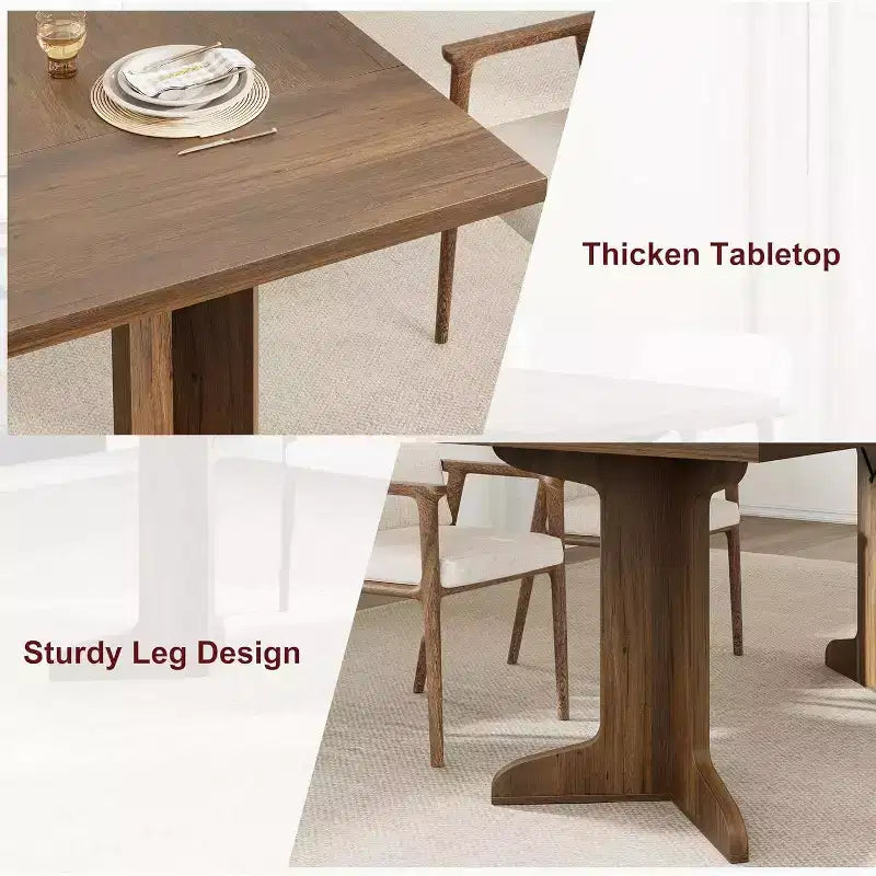 71 Dining Table for 6 to 8 People, Modern Dinner Table with Unique Wooden Legs, No Chairs