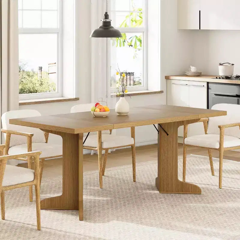 71 Dining Table for 6 to 8 People, Modern Dinner Table with Unique Wooden Legs, No Chairs