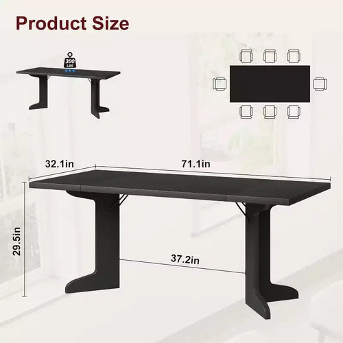 71 Dining Table for 6 to 8 People, Modern Dinner Table with Unique Wooden Legs, No Chairs