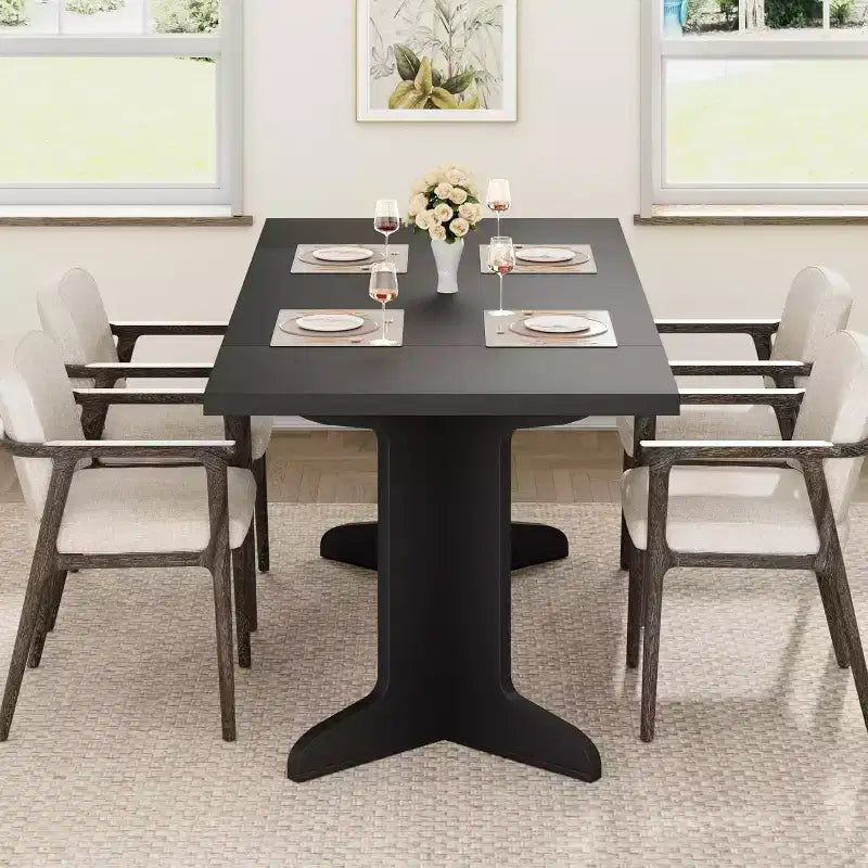 71 Dining Table for 6 to 8 People, Modern Dinner Table with Unique Wooden Legs, No Chairs