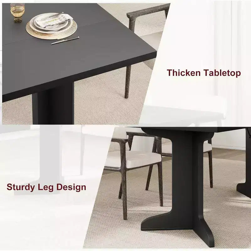 71 Dining Table for 6 to 8 People, Modern Dinner Table with Unique Wooden Legs, No Chairs