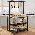 Large Kitchen Island Table Bakers Rack and 3-Tier Storage-Microwave Stand Oven Shelf, Metal Coffee Bar Table ,Kitchen Storage Shelf , 5 Hooks