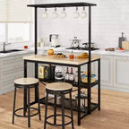 Large Kitchen Island Table Bakers Rack and 3-Tier Storage-Microwave Stand Oven Shelf, Metal Coffee Bar Table ,Kitchen Storage Shelf , 5 Hooks