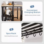 Large Kitchen Island Table Bakers Rack and 3-Tier Storage-Microwave Stand Oven Shelf, Metal Coffee Bar Table ,Kitchen Storage Shelf , 5 Hooks
