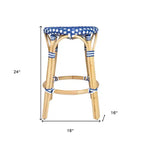 HomeRoots Sgabello da Bar senza Schienale per Bancone, 24 Pollici, Blu, Bianco e Marrone Legno, in Rattan Resistente