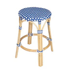 HomeRoots Sgabello da Bar senza Schienale per Bancone, 24 Pollici, Blu, Bianco e Marrone Legno, in Rattan Resistente