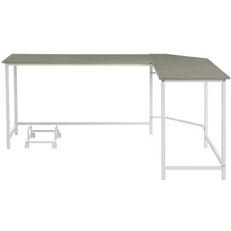 HomeRoots 66 Gray and White L Shape Computer Desk