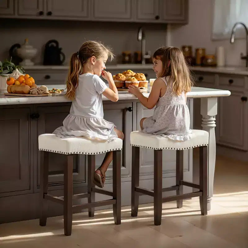 Subrtex 24 Backless Bar Stools Modern Counter Stool Chairs Wooden Kitchen Island Stools