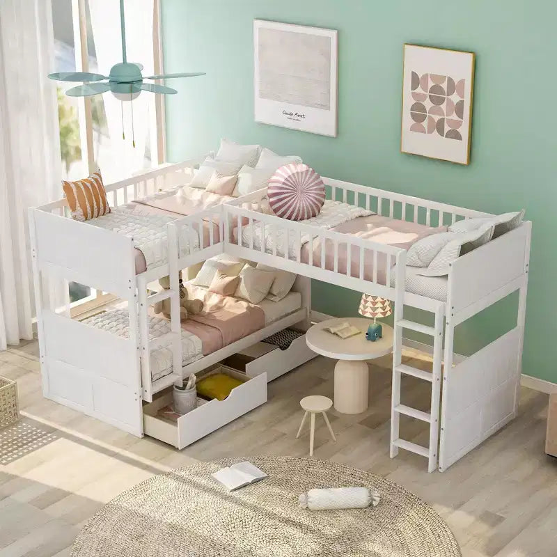 Okak Triple Sleeper Twin Loft Bed with Storage,Space-Saving Bunk Beds with 2 Drawers & Play Area Underneath,High Loft Beds for Kids,Teens