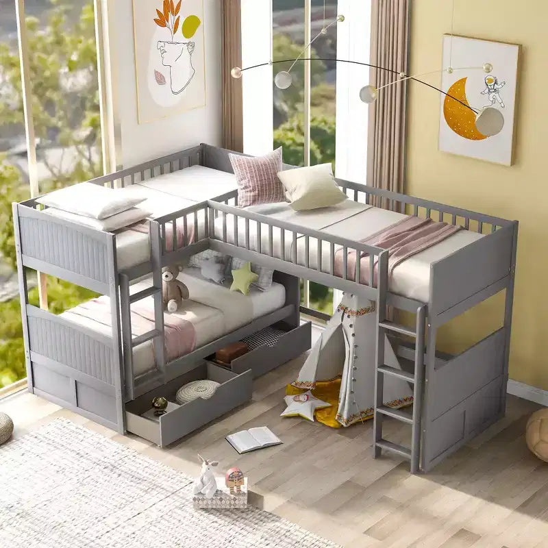 Okak Triple Sleeper Twin Loft Bed with Storage,Space-Saving Bunk Beds with 2 Drawers & Play Area Underneath,High Loft Beds for Kids,Teens