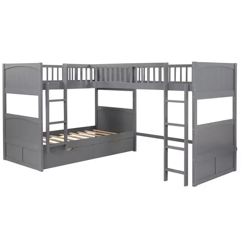 Okak Triple Sleeper Twin Loft Bed with Storage,Space-Saving Bunk Beds with 2 Drawers & Play Area Underneath,High Loft Beds for Kids,Teens