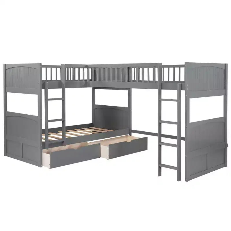 Okak Triple Sleeper Twin Loft Bed with Storage,Space-Saving Bunk Beds with 2 Drawers & Play Area Underneath,High Loft Beds for Kids,Teens