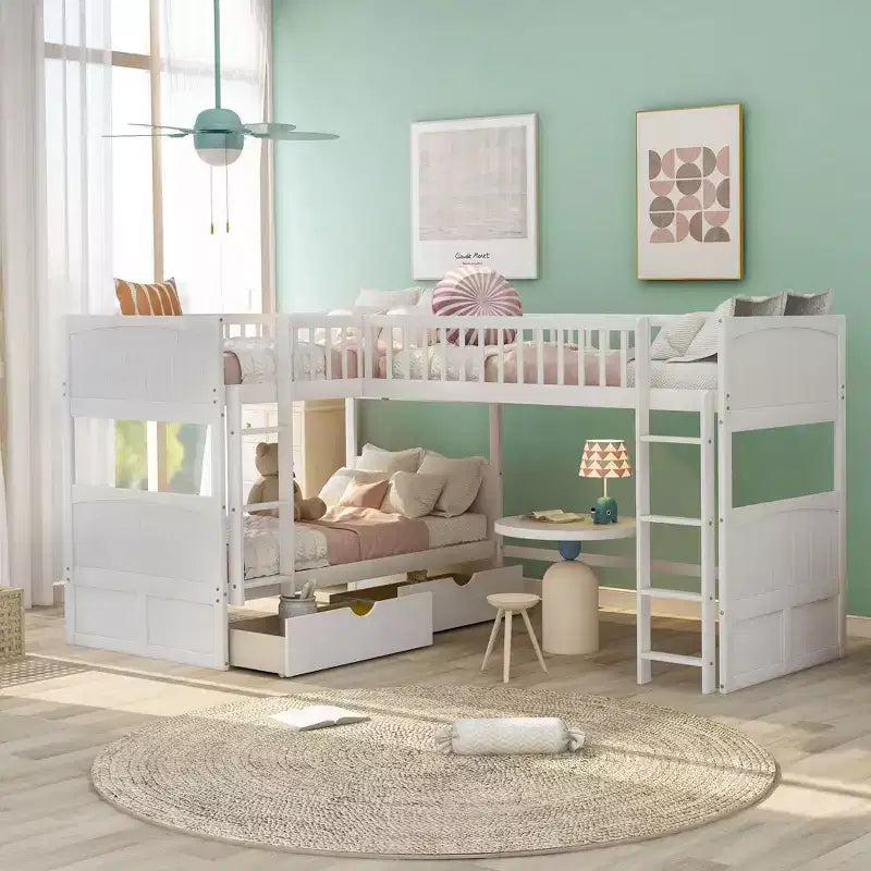 Okak Triple Sleeper Twin Loft Bed with Storage,Space-Saving Bunk Beds with 2 Drawers & Play Area Underneath,High Loft Beds for Kids,Teens
