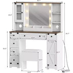 Dressing Table Set with Large LED Lighted Mirror with 3 Modes, Wooden Dresser for Bedroom with Power Socket, Drawers, Storage Stool, Pink