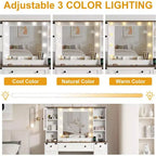 Dressing Table Set with Large LED Lighted Mirror with 3 Modes, Wooden Dresser for Bedroom with Power Socket, Drawers, Storage Stool, Pink