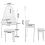 Dressing Table Set with Large LED Lighted Mirror with 3 Modes, Wooden Dresser for Bedroom with Power Socket, Drawers, Storage Stool, Pink
