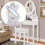 Dressing Table Set with Large LED Lighted Mirror with 3 Modes, Wooden Dresser for Bedroom with Power Socket, Drawers, Storage Stool, Pink