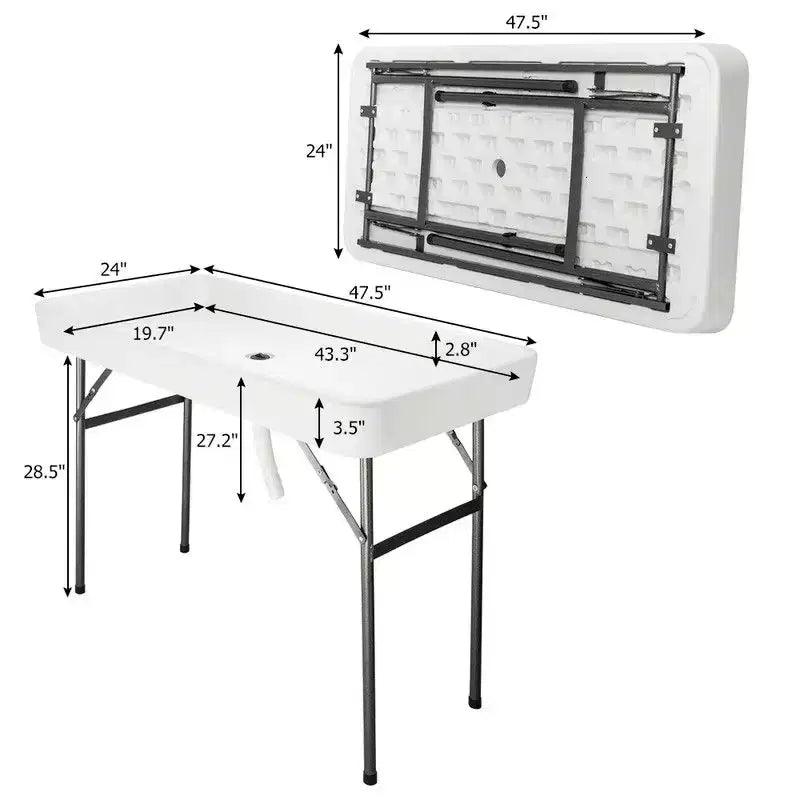 Karl Home Portable Party 4 FT. Folding Ice Cooler Table with Removable Matching Skirt and Drain Hose