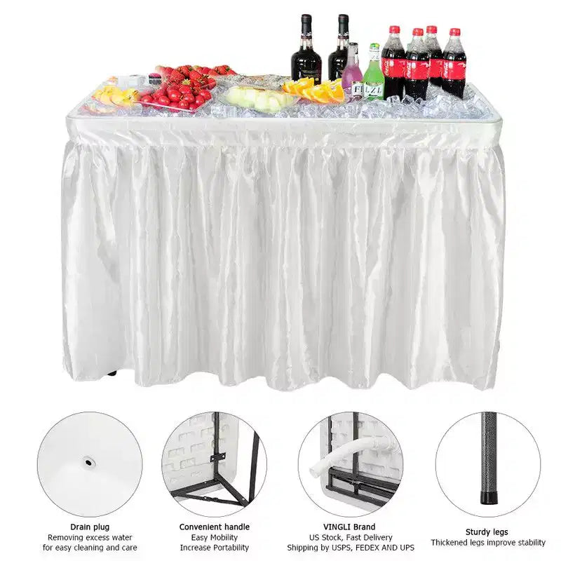 Karl Home Portable Party 4 FT. Folding Ice Cooler Table with Removable Matching Skirt and Drain Hose