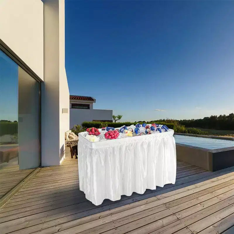 Karl Home Portable Party 4 FT. Folding Ice Cooler Table with Removable Matching Skirt and Drain Hose