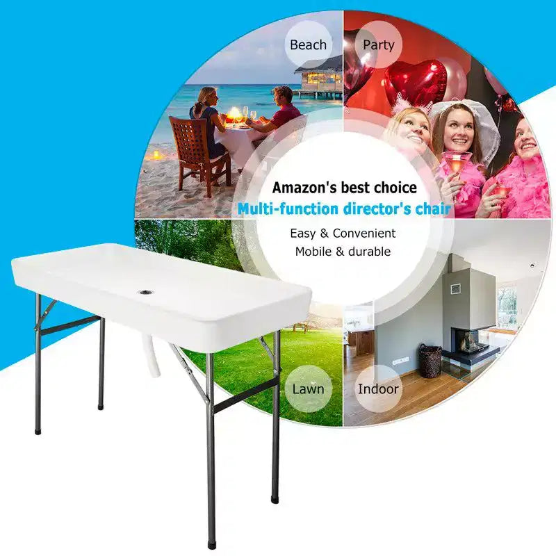 Karl Home Tavolo pieghevole da 4 piedi per feste, refrigeratore per ghiaccio con gonna abbinata rimovibile e tubo di scarico