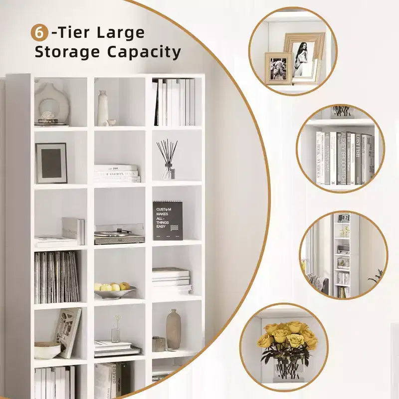 MAYEERTY 6-Tier Open Cube Bookshelf Ample Storage for Books Plants Decor