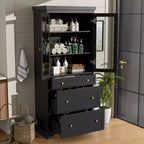 70.1H Modern Freestanding Bathroom Cabinet with 3 Drawers & Adjustable Shelves, Soft Close Glass Doors, for Multi-Room Storage - ModernLuxe