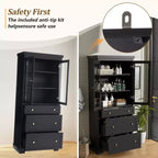 70.1H Modern Freestanding Bathroom Cabinet with 3 Drawers & Adjustable Shelves, Soft Close Glass Doors, for Multi-Room Storage - ModernLuxe