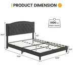 Bed Frame Upholstered Platform Bed with Adjustable Button Tufted & Nailhead Trim Headboard, Wood Slat Support, Noise-Free