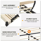 Bed Frame Upholstered Platform Bed with Adjustable Button Tufted & Nailhead Trim Headboard, Wood Slat Support, Noise-Free