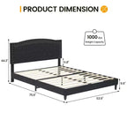 Bed Frame Upholstered Platform Bed with Adjustable Button Tufted & Nailhead Trim Headboard, Wood Slat Support, Noise-Free