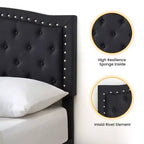 Bed Frame Upholstered Platform Bed with Adjustable Button Tufted & Nailhead Trim Headboard, Wood Slat Support, Noise-Free