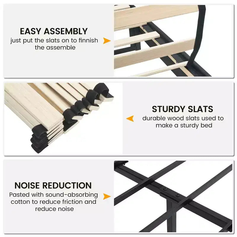 Bed Frame Upholstered Platform Bed with Adjustable Button Tufted & Nailhead Trim Headboard, Wood Slat Support, Noise-Free