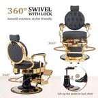 Karl Home Vintage Black With Gold Frame Heavy Duty Hydraulic Recline Barber Chair