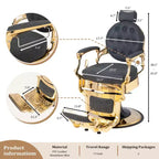 Karl Home Vintage Black With Gold Frame Heavy Duty Hydraulic Recline Barber Chair
