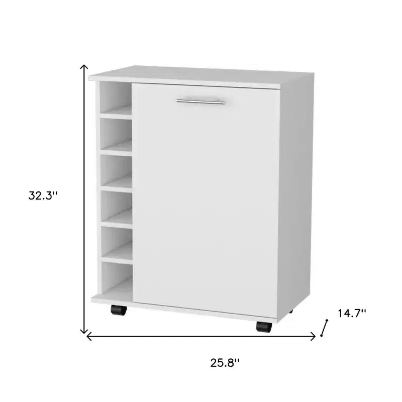 HomeRoots White Rolling Bar Cart With Wine Storage